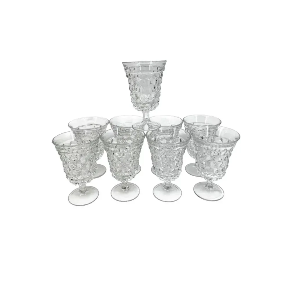 Fostoria American Iced Tea Glasses Footed Set of 9 MCM Cubist Tumblers Goblets